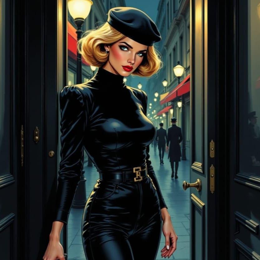 Vintage Comic Book Woman in Paris Doorway