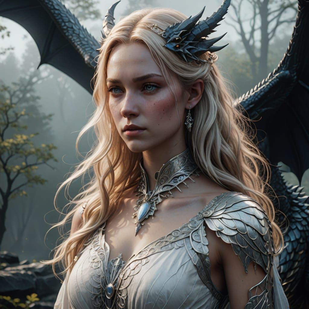 Gothic Goddess Embracing Majestic Dragon Companion