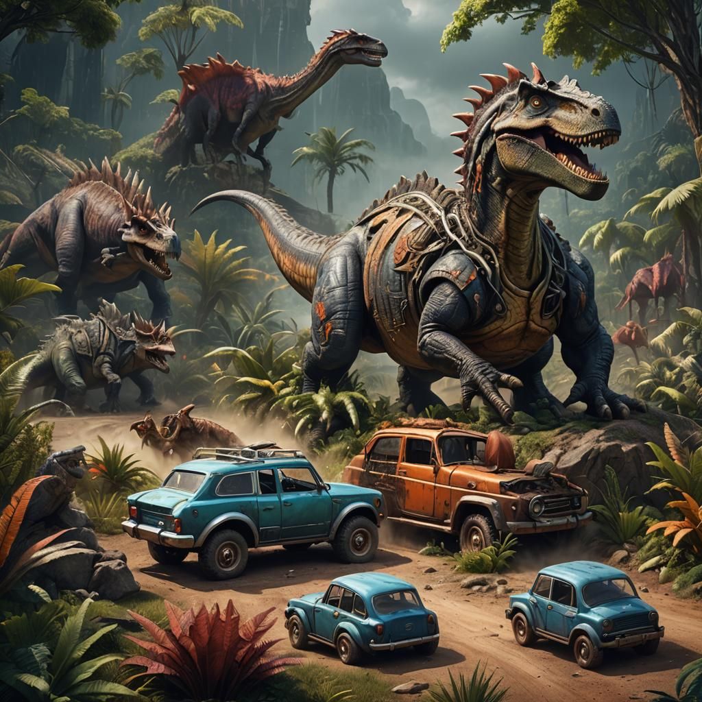Dinosaur Car in Detailed Matte Painting