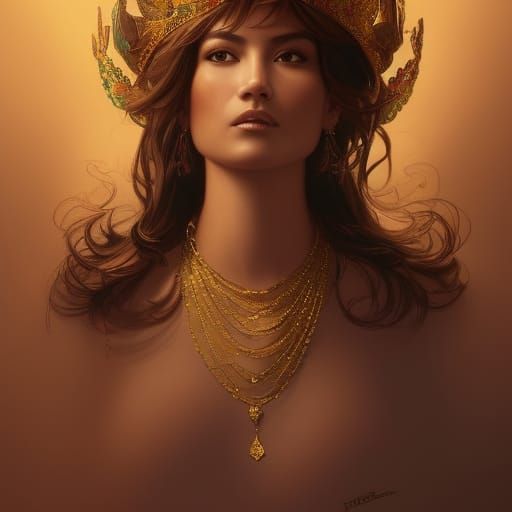 Mexican Queen Portrait in Hyperdetailed Digital Art Style