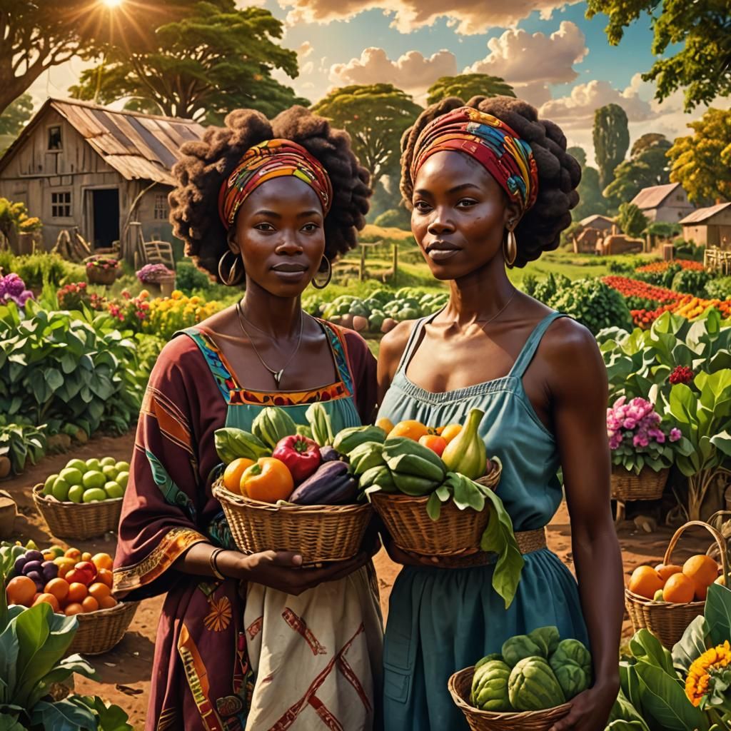 African Women on Farm in Digital Matte Painting