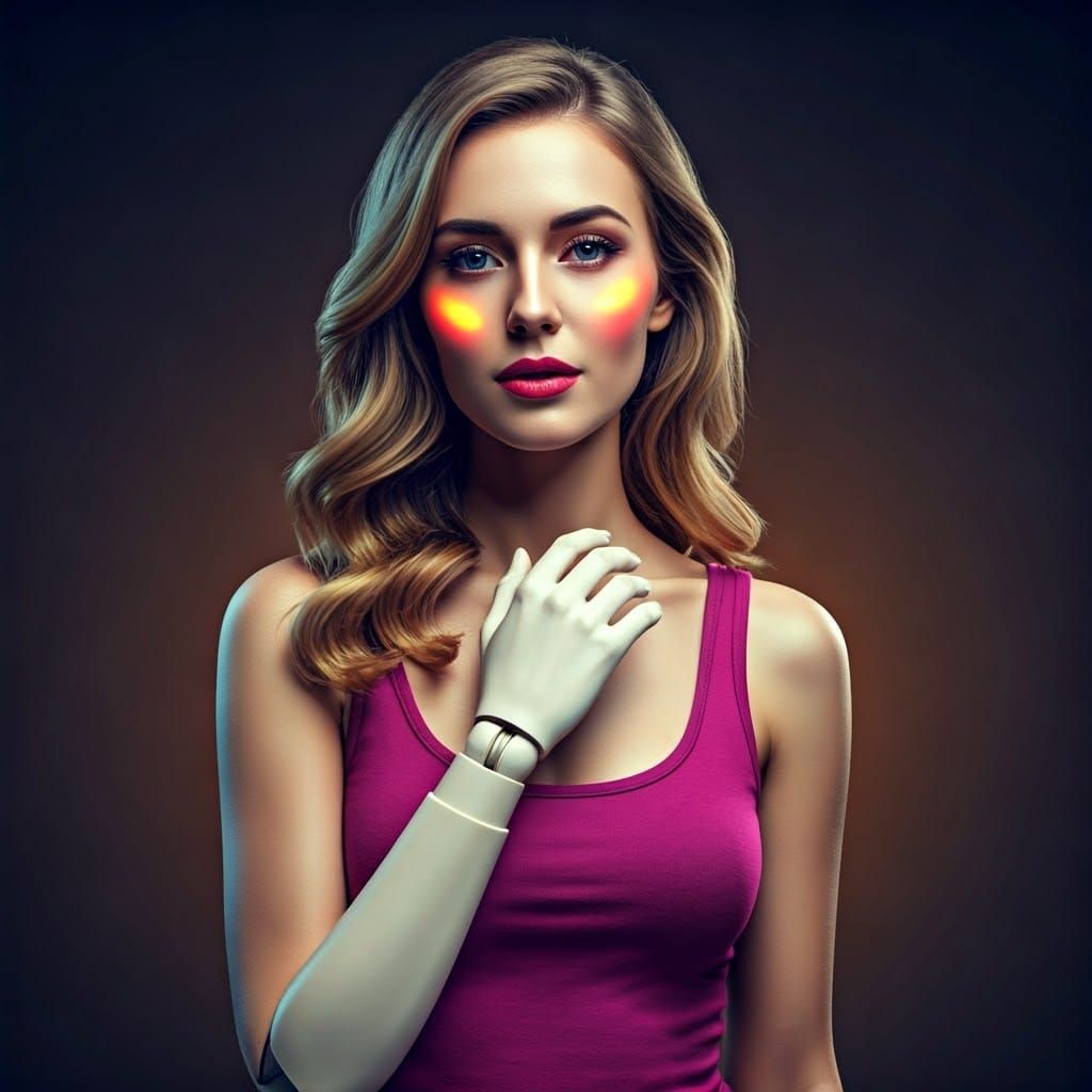 Beautiful Woman with Mannequin Arm, Photorealistic