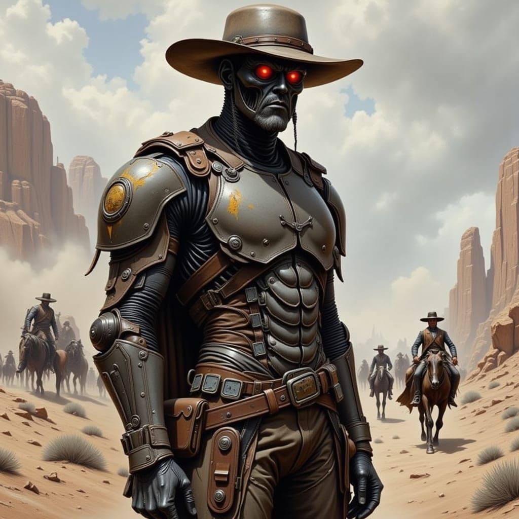 Cyborg Cowboy Rides into a Futuristic Sunset