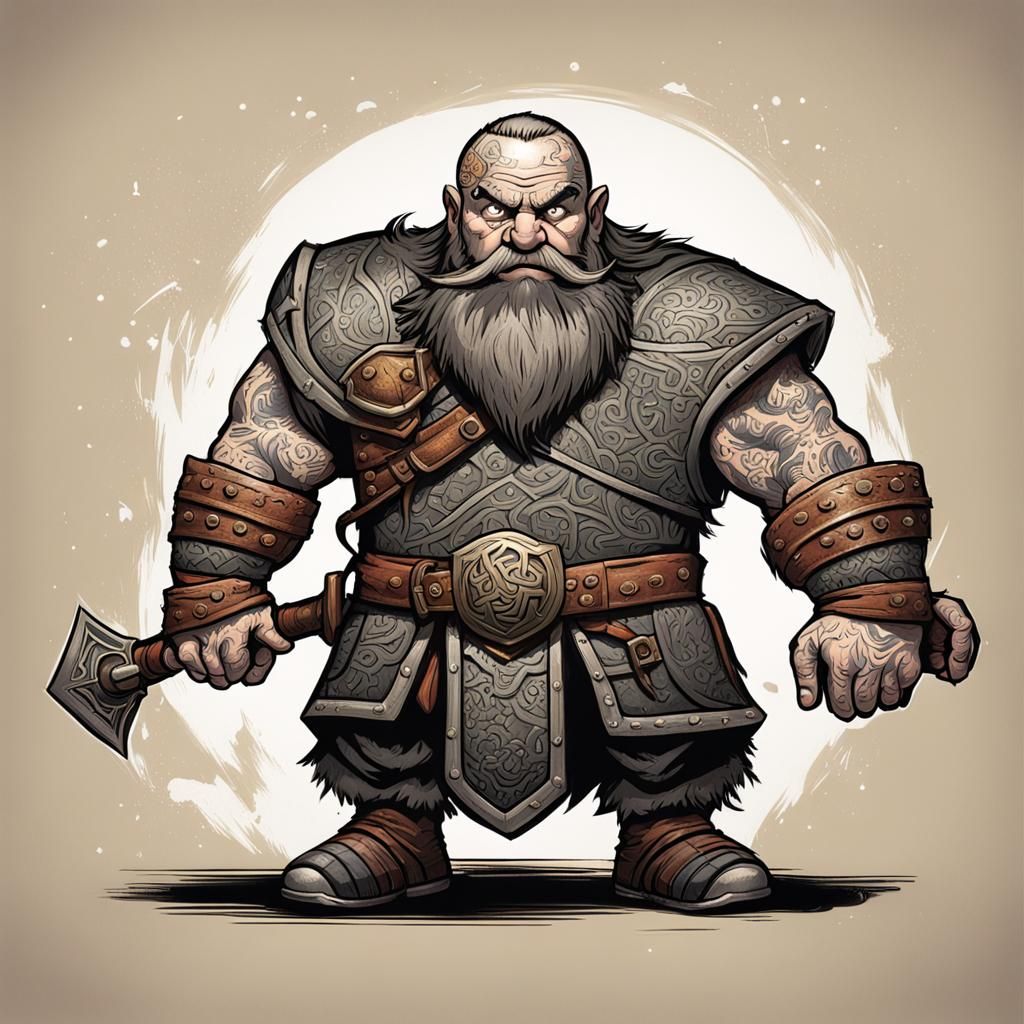 Detailed Dwarf Fighter Illustration in Retro D&D Style