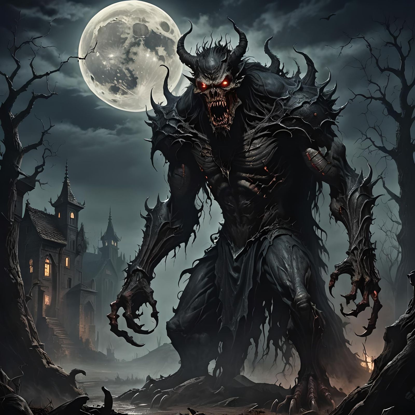 Demonic Entity in Moonlit Scene