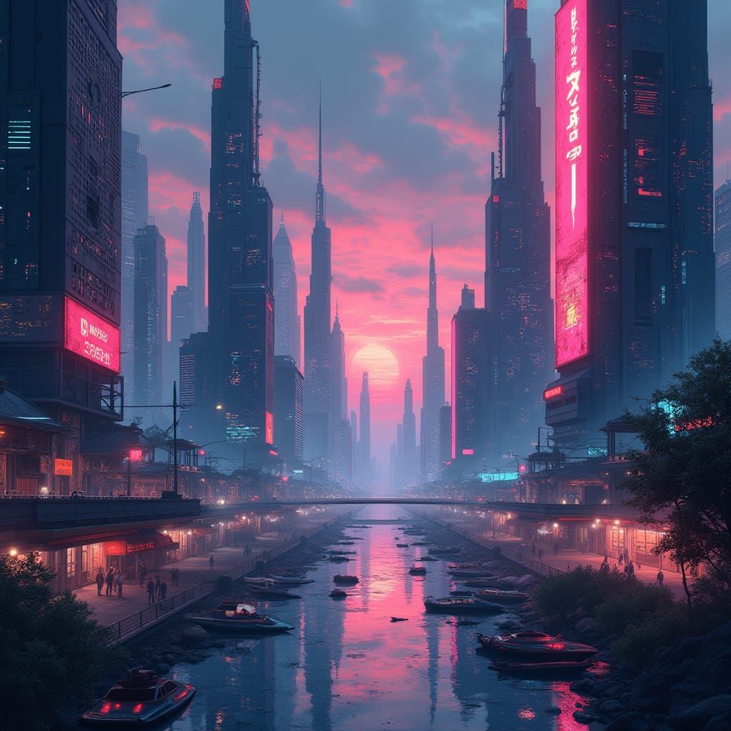Futuristic Cityscape in Cyberpunk Aesthetic