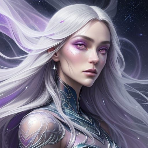 Abstract Woman with Stars in 2D Hand-Drawn Style