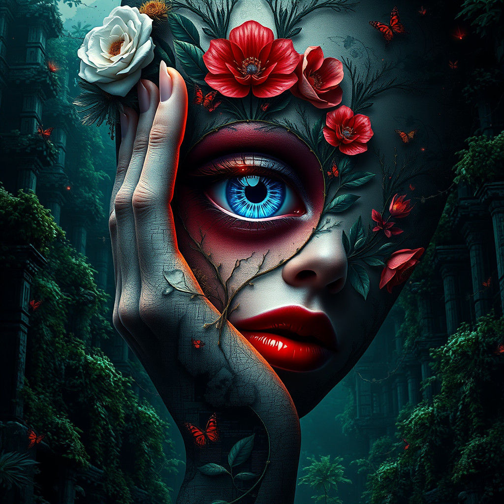 Surreal Face Merging with Organic Urban Design