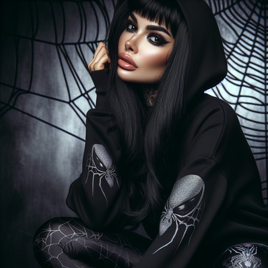 Gothic Woman with Spider Web Hoodie Portrait