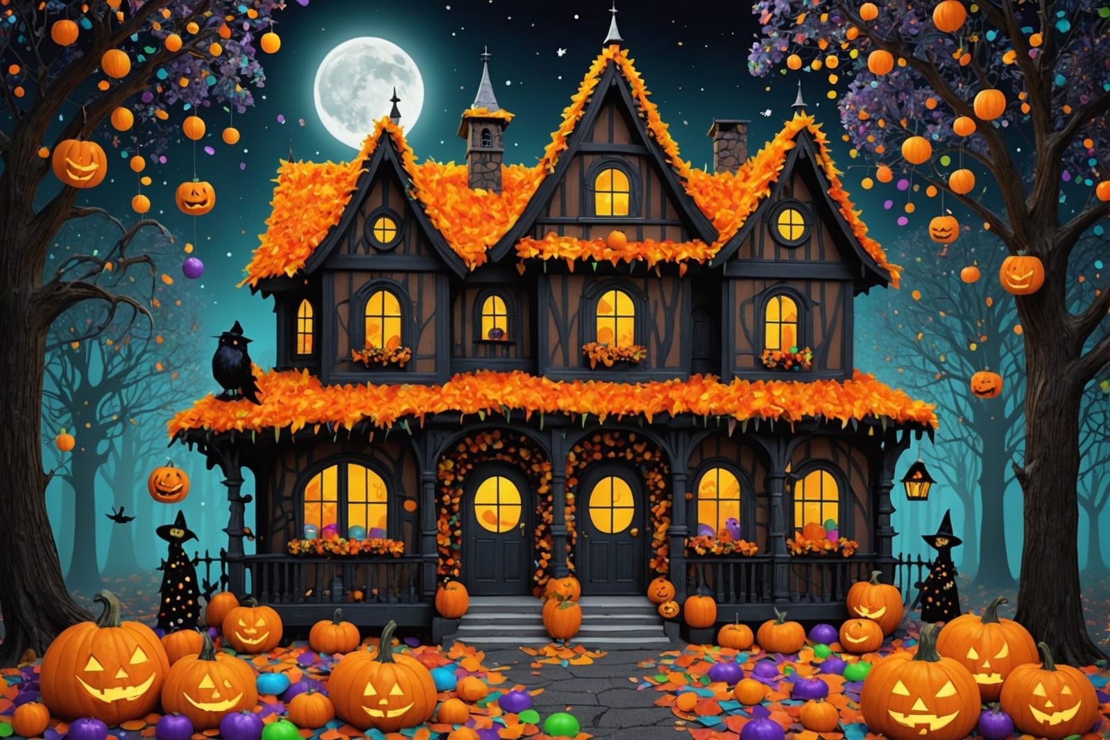 Iridescent Halloween Haunted House in Klimt Style