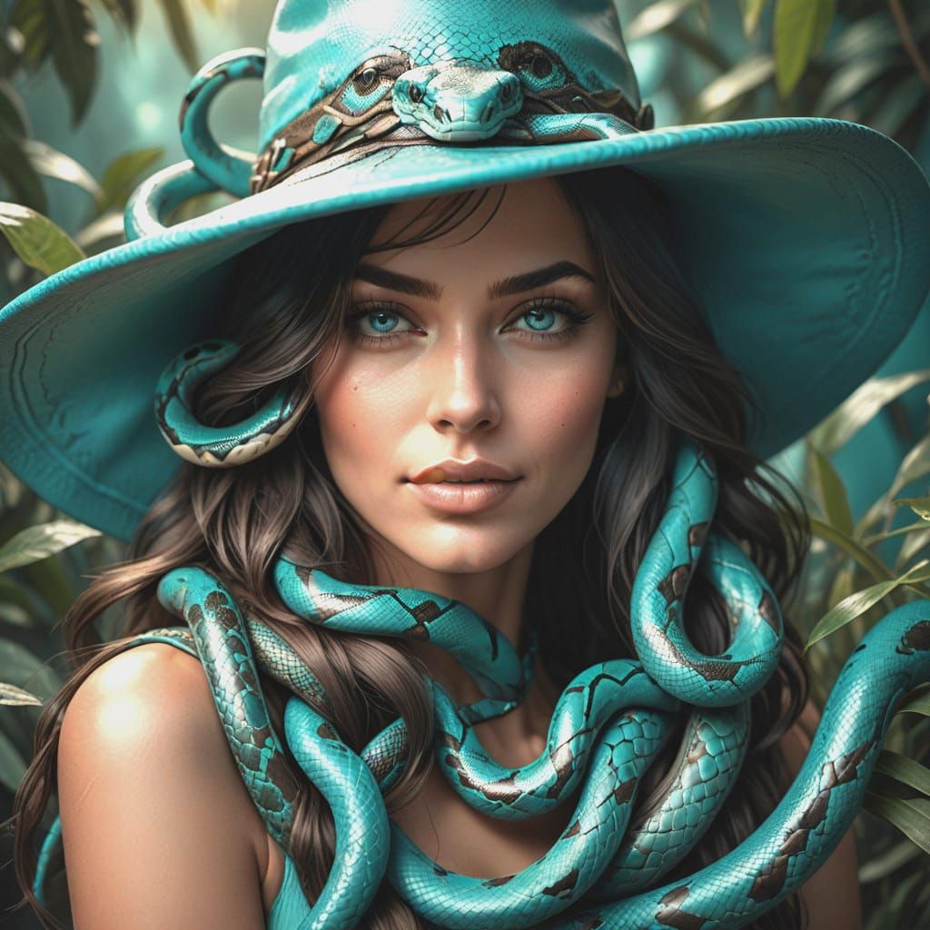 Goddess of Turquoise Serpents in Hyperrealistic Portrait