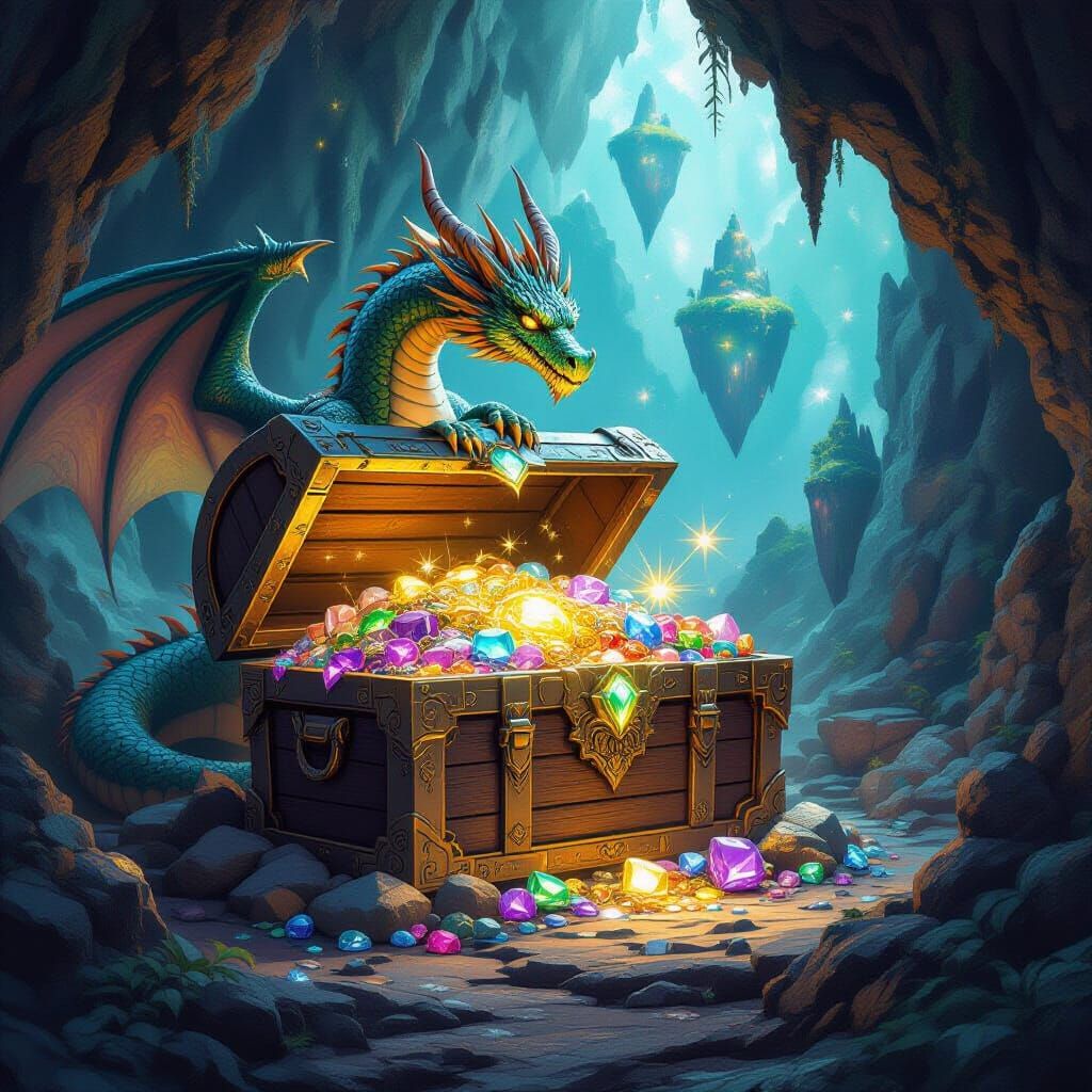 Dragon Guarding Treasure in Ethereal Cavern