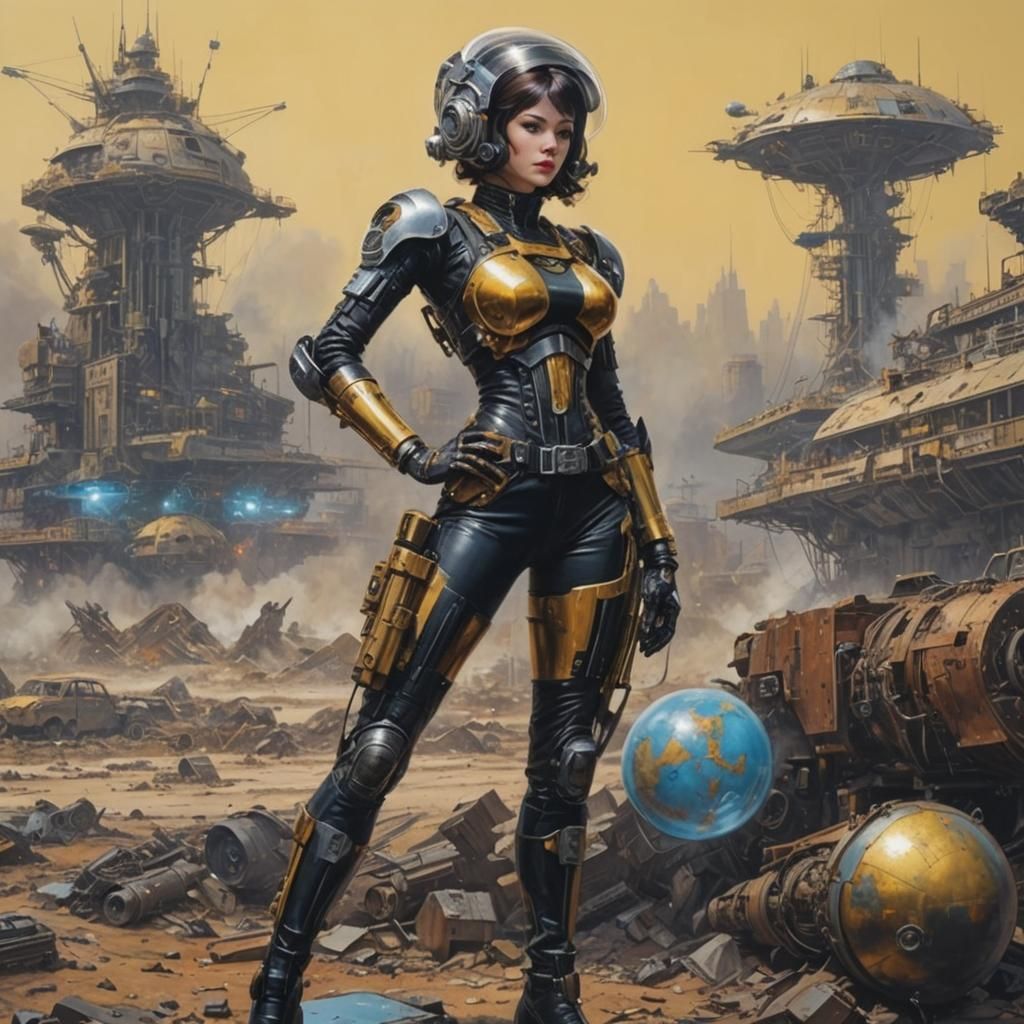 Retro Sci-Fi Pinup Girl on Alien Planet