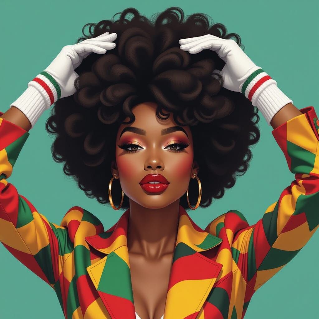 Bold Portrait of Woman with Afro in Vibrant Outfit
