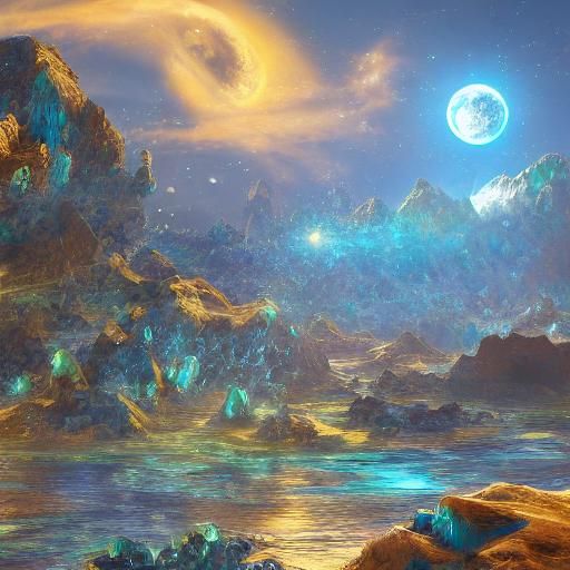 Fantastical Sky with Rainbow, Moon, and Bubbles