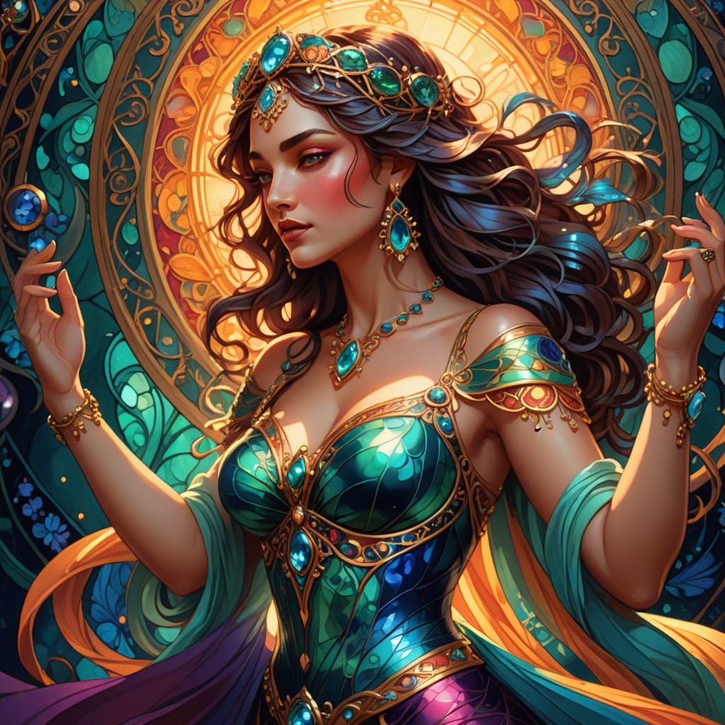 Lady Summer Dancing in Art Nouveau Style