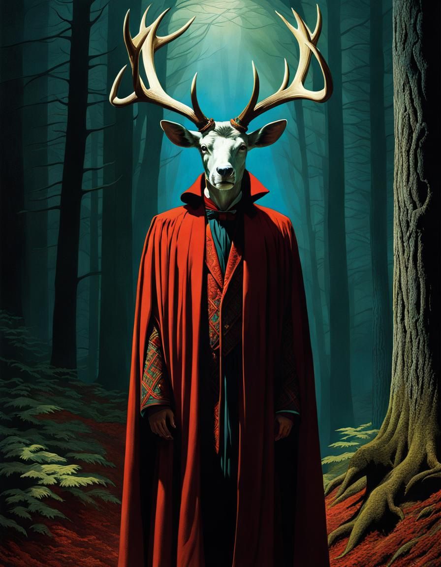 Antlered Sorcerer in Geometric Horror Style