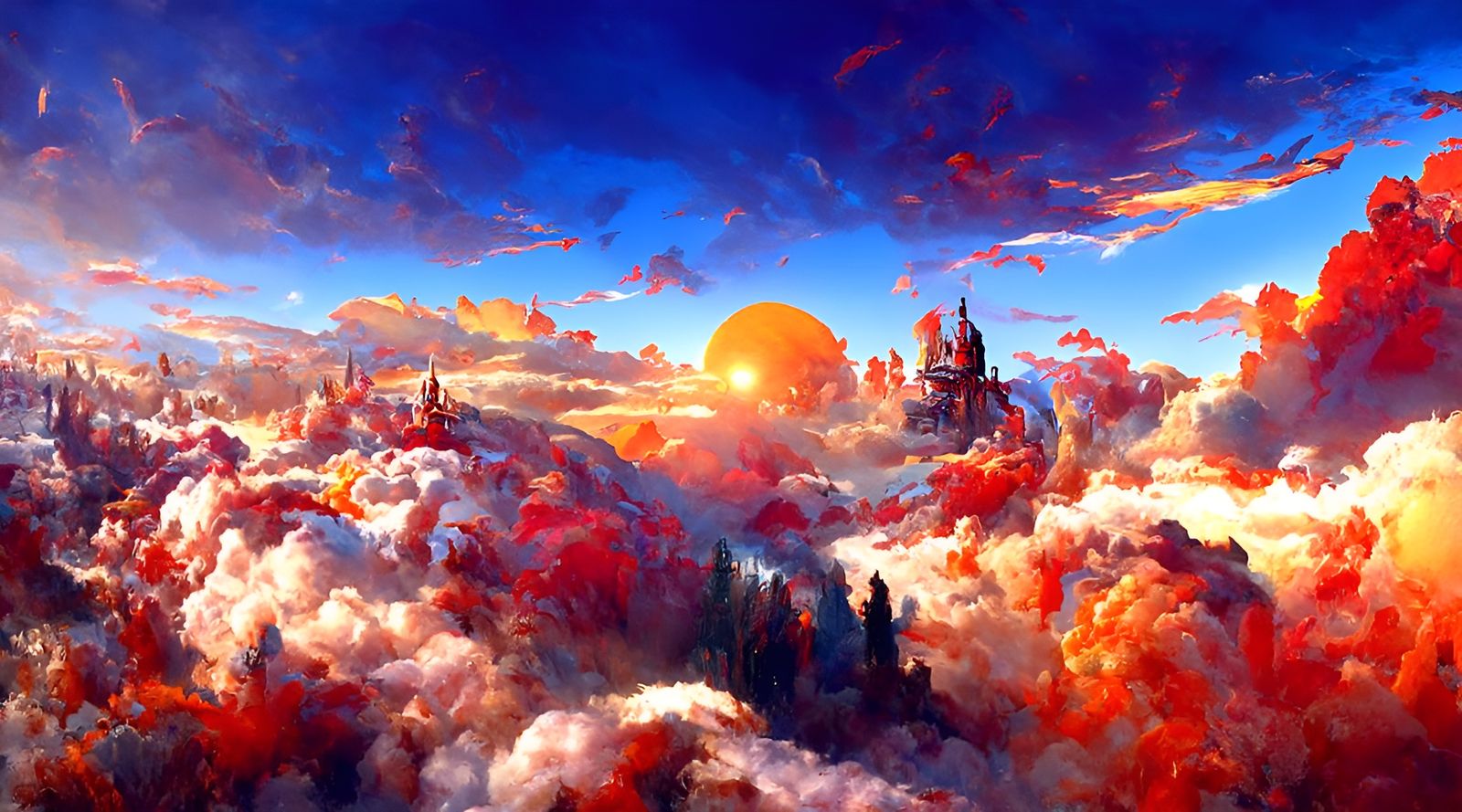 Colorful Cloudy Sky Over Meadow at Dawn