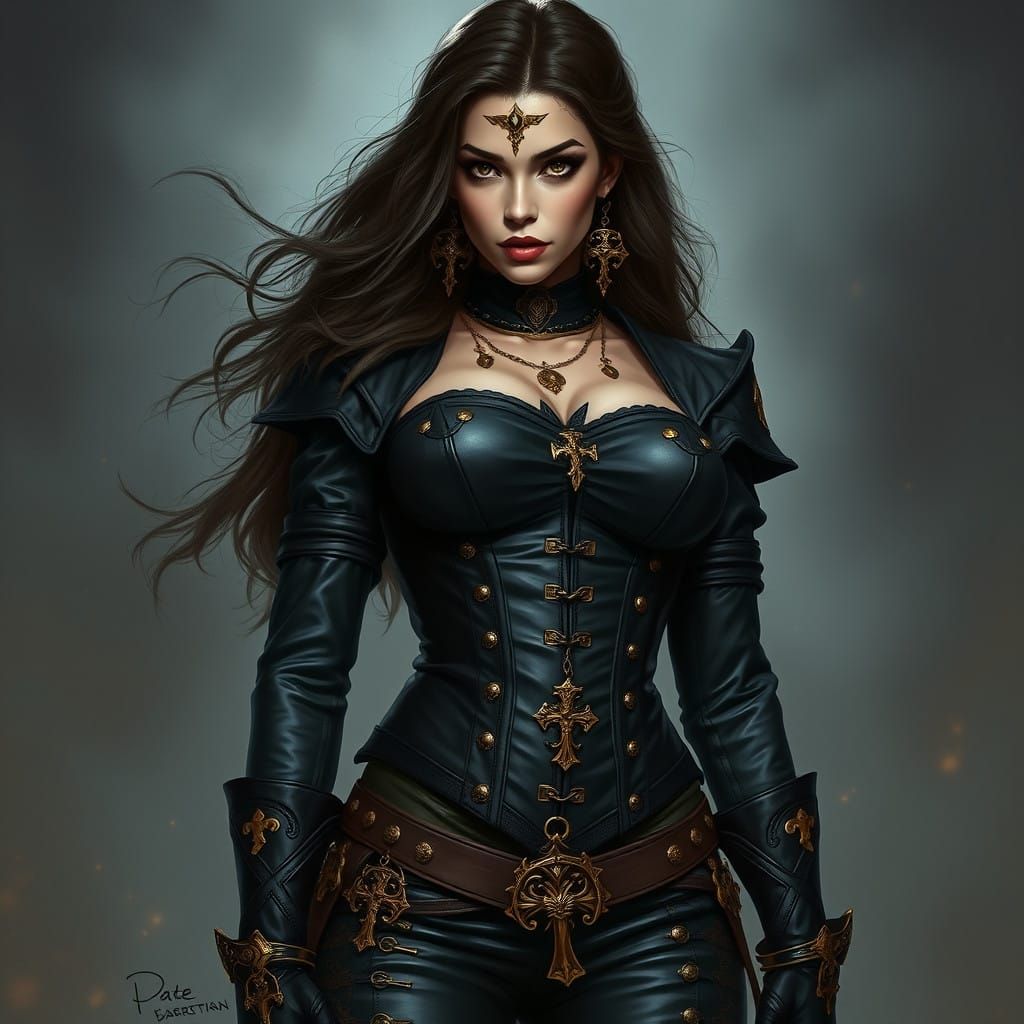Vampire Goddess in Golden Fantasy Armor