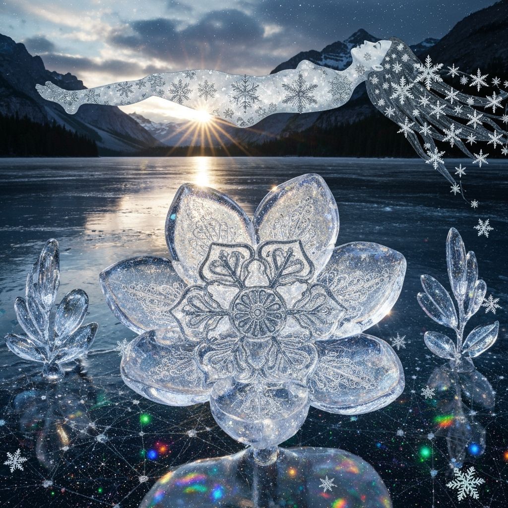Ice Flower Garden on Frozen Lake, Surreal Bio Art
