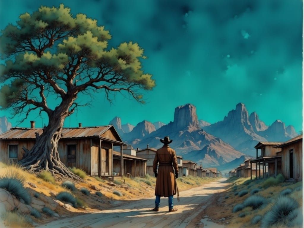 Wild West Cowboy in Watercolor Comic Book Style