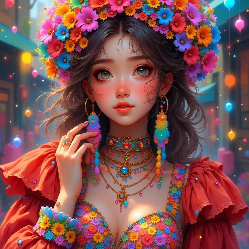 Exotic Carnival Goddess in Vibrant Colors