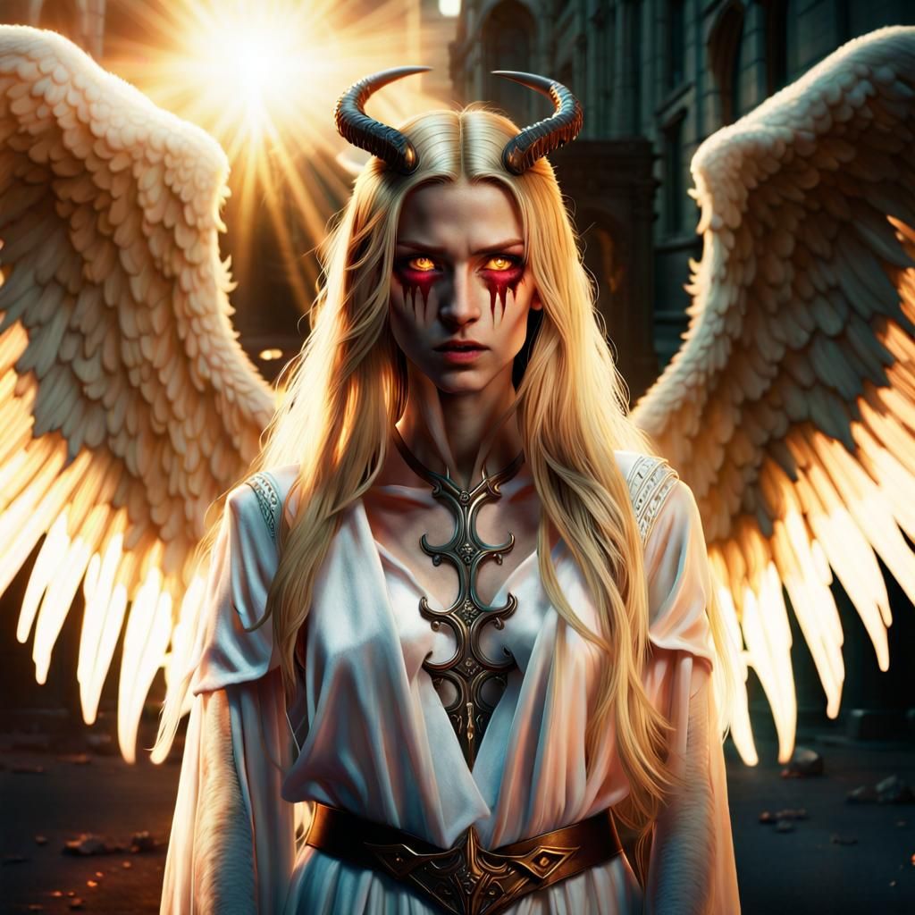 Terrifying Nephalem Hybrid at Crossroads in Dark Fantasy