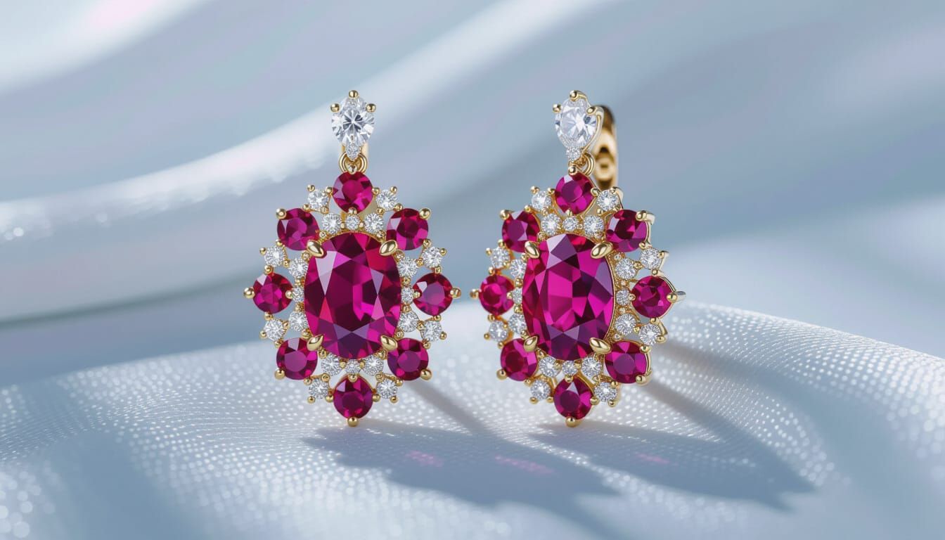 Regal Ruby and Diamond Earring Luxury Photography
