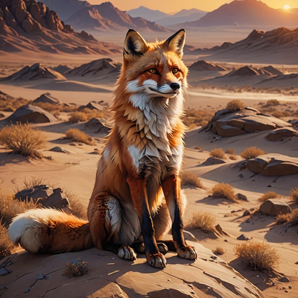 Grumpy Fox in Desert Sunset: Fantasy Concept Art