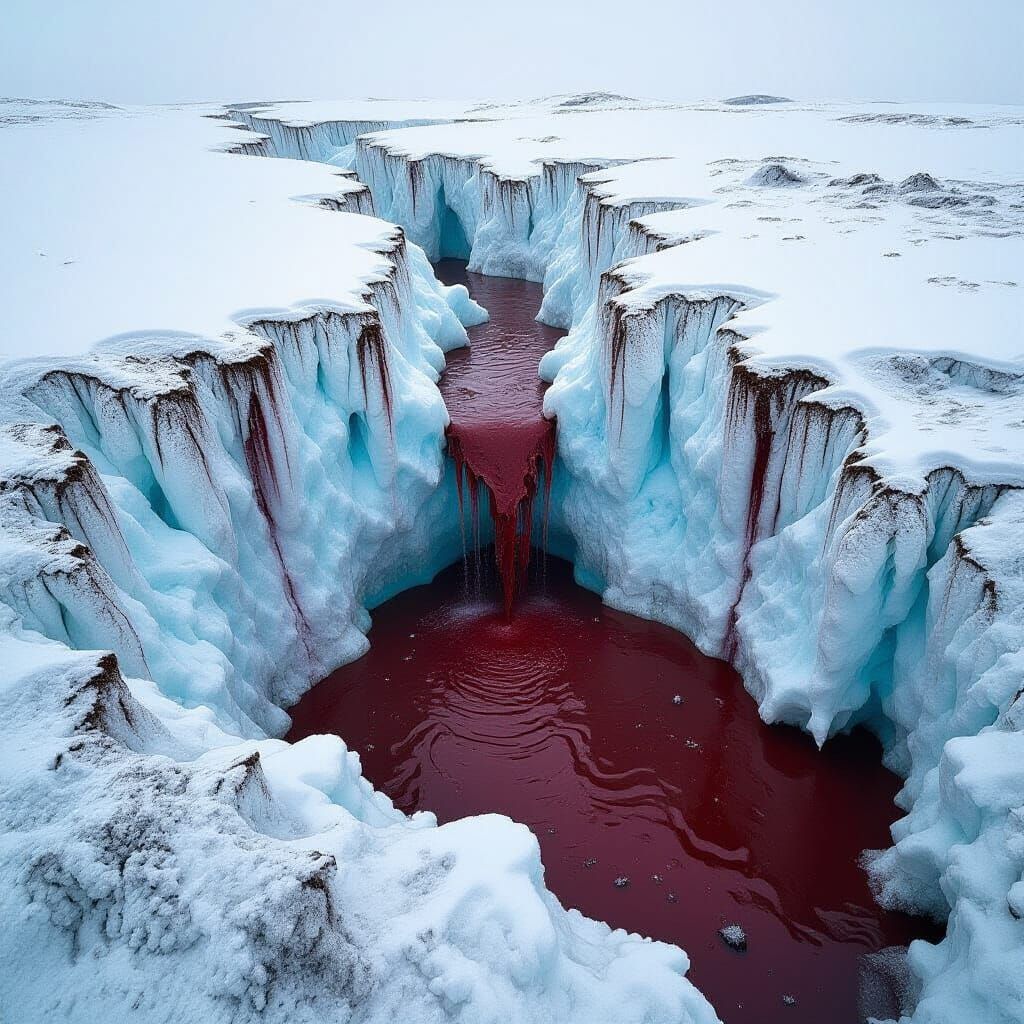 Blood Falls Flowing Over Antarctic Ice