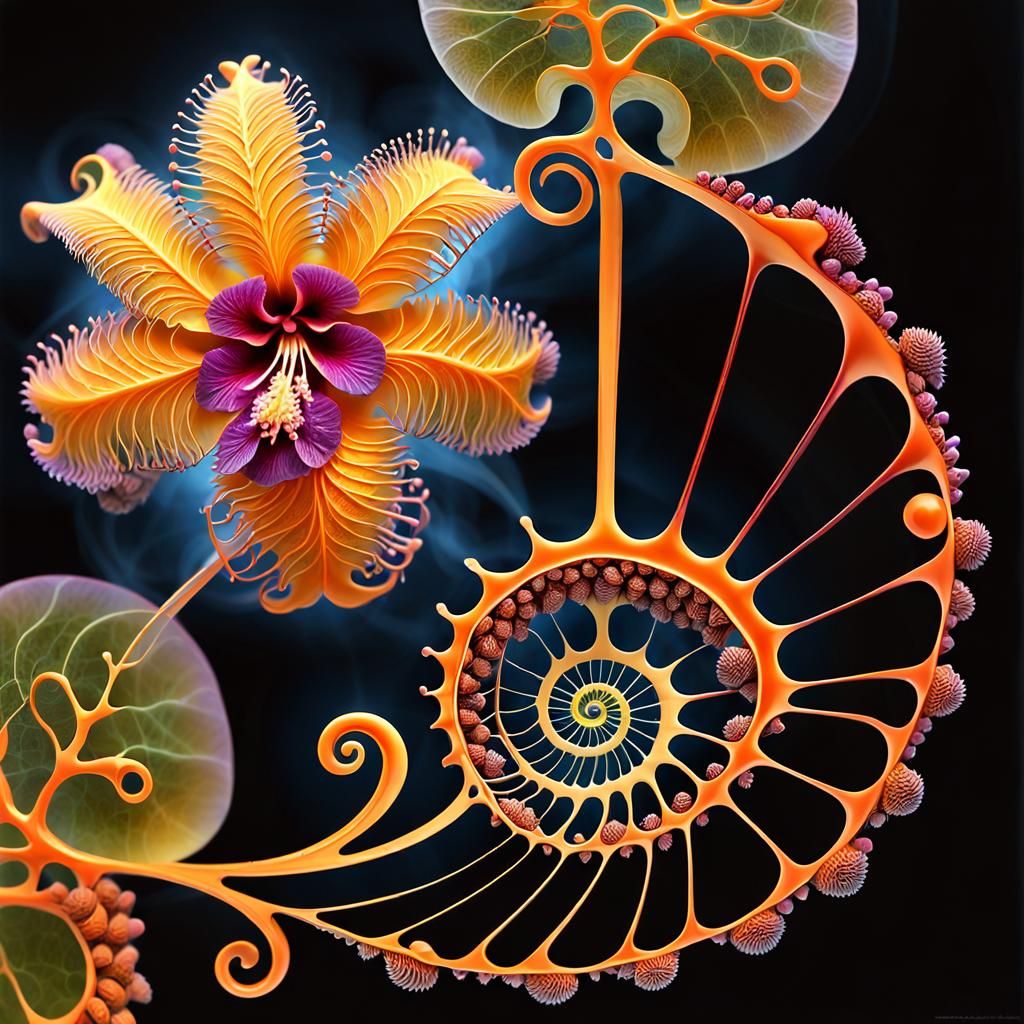 Intricate Nautilus Flower and Treble Clef Hybrid