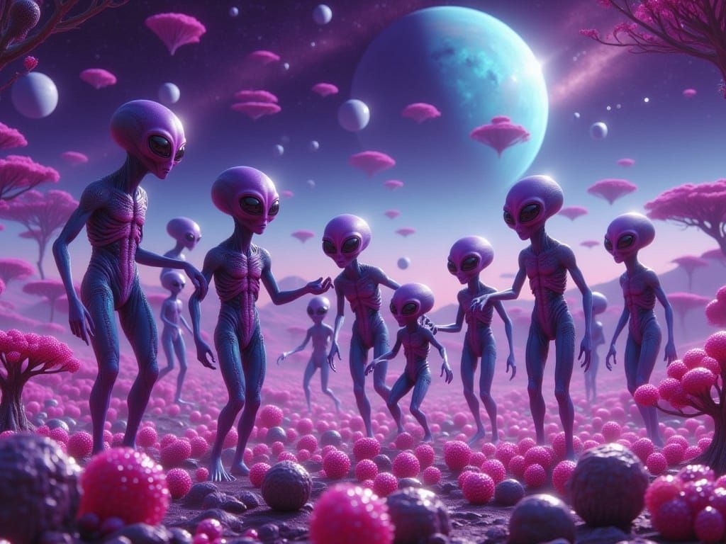 Friendly Aliens and Children Dancing on Strange Planet