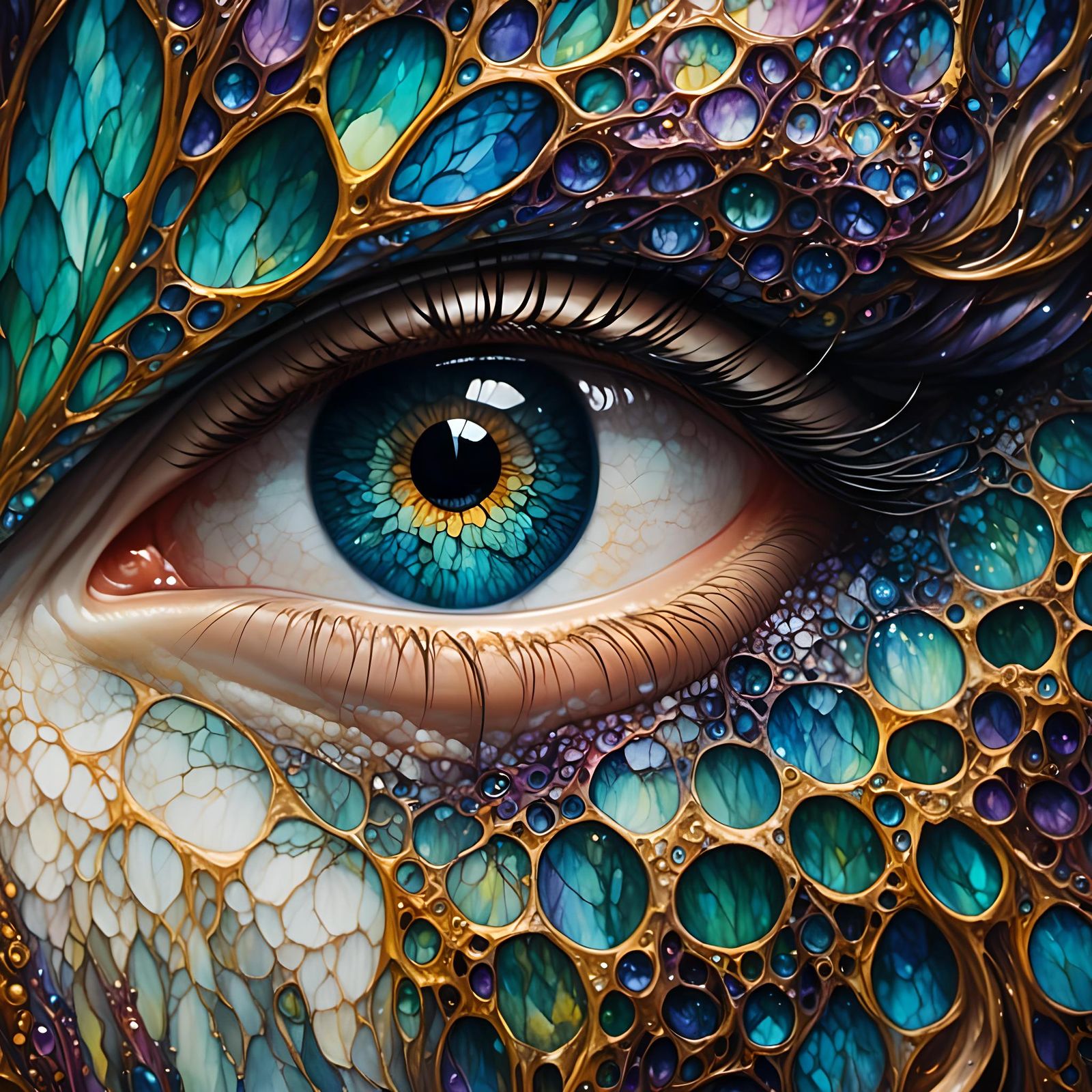 Fantasy Iris with Heterochromia in Ink Style