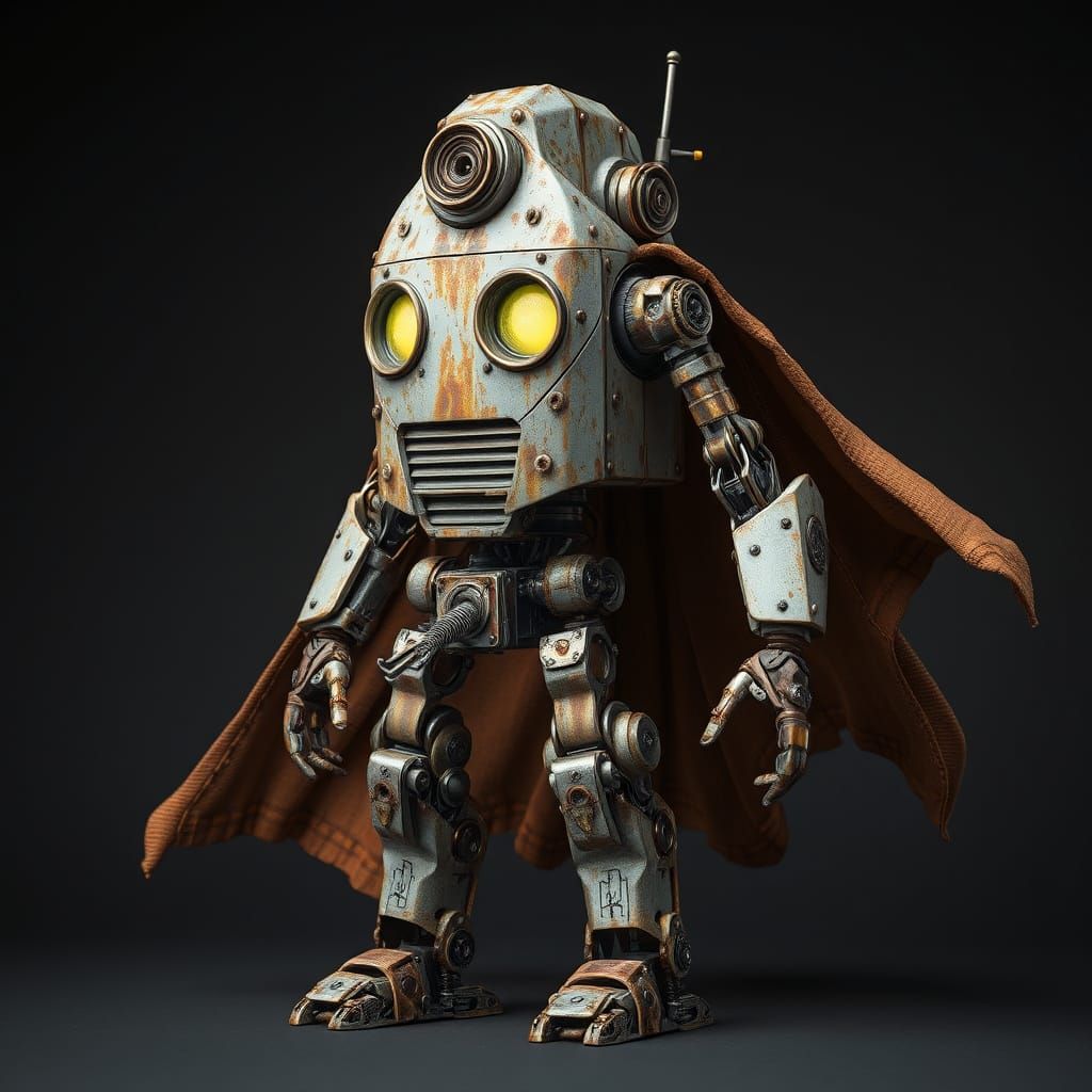 Rusted Cyborg-Robot Supervillain with Cape