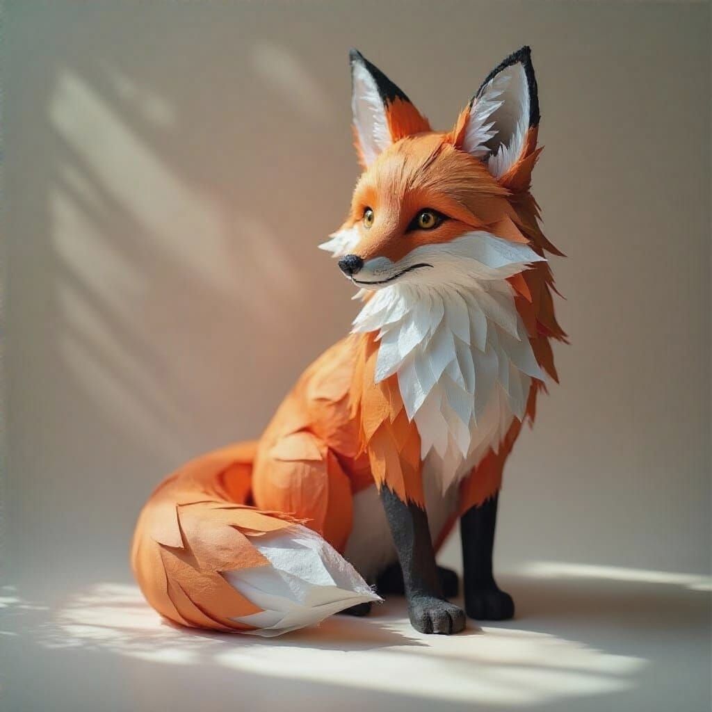 Lifelike Paper Fox Sculpture in Soft Natural Light