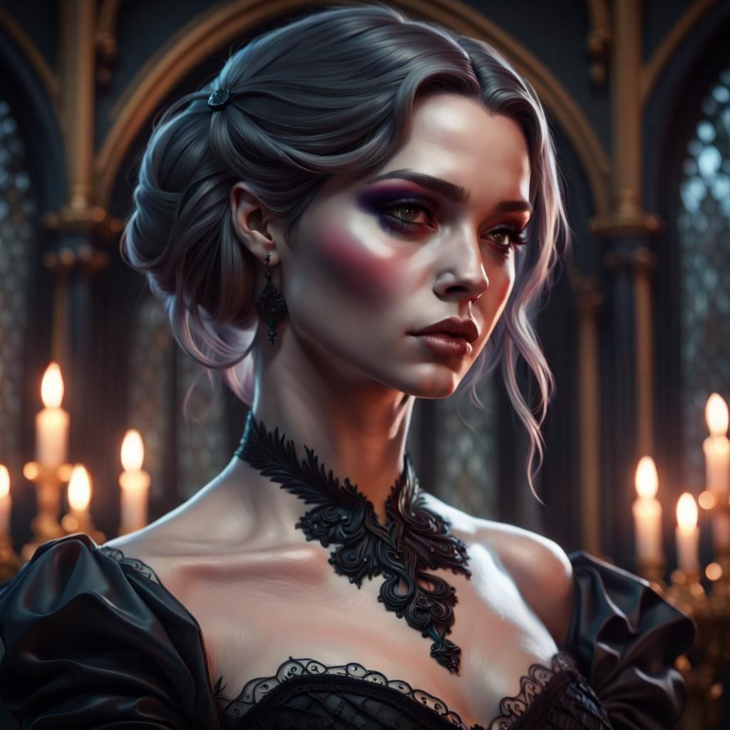 Gothic Girl Portrait in Art Nouveau Style