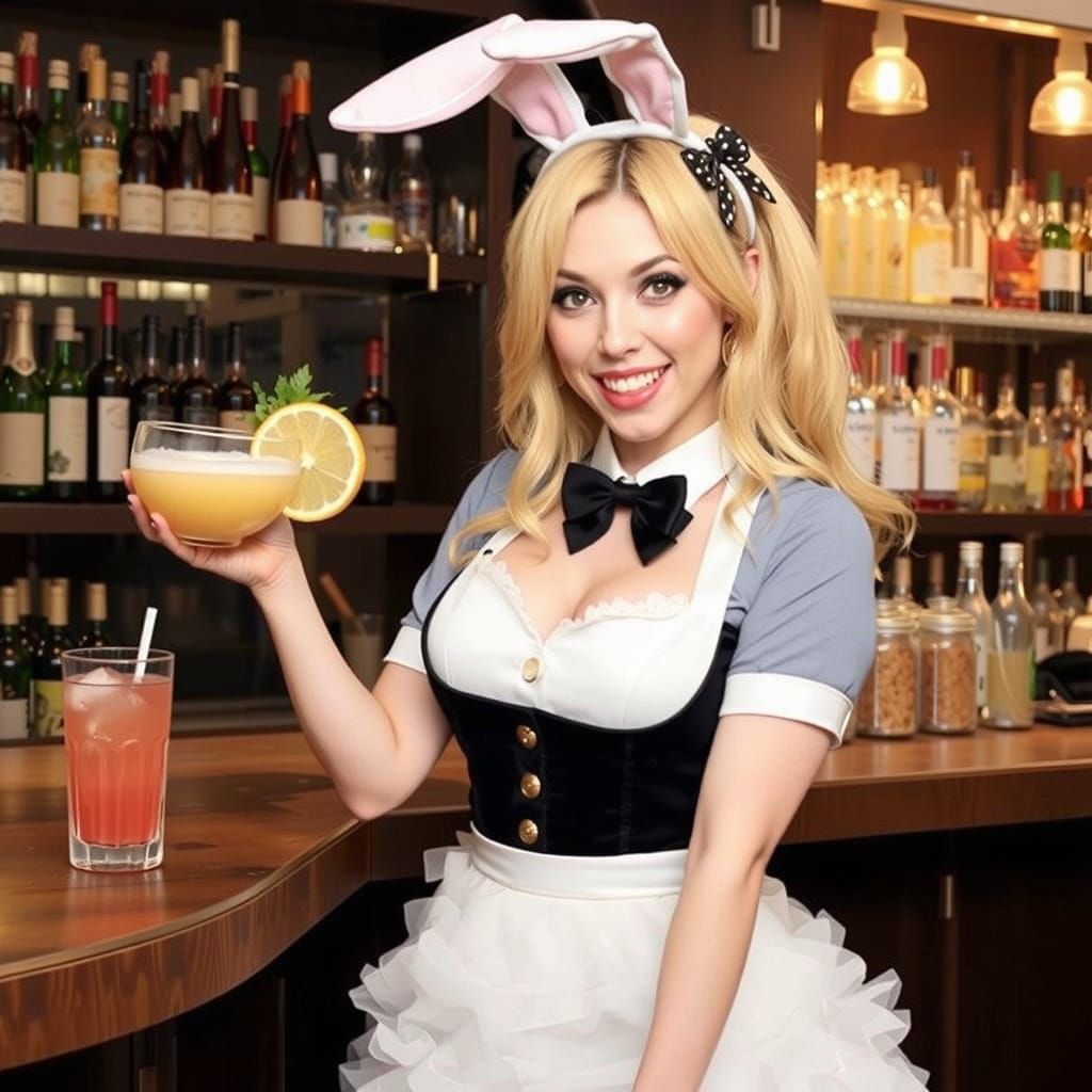 Attractive Bunny Cocktail Waitress in Smokey Club
