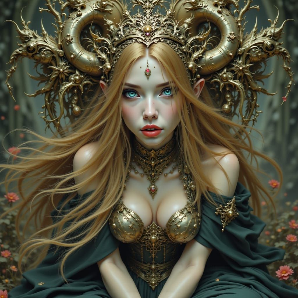 Elegant Sidhe Queen with Golden Hair