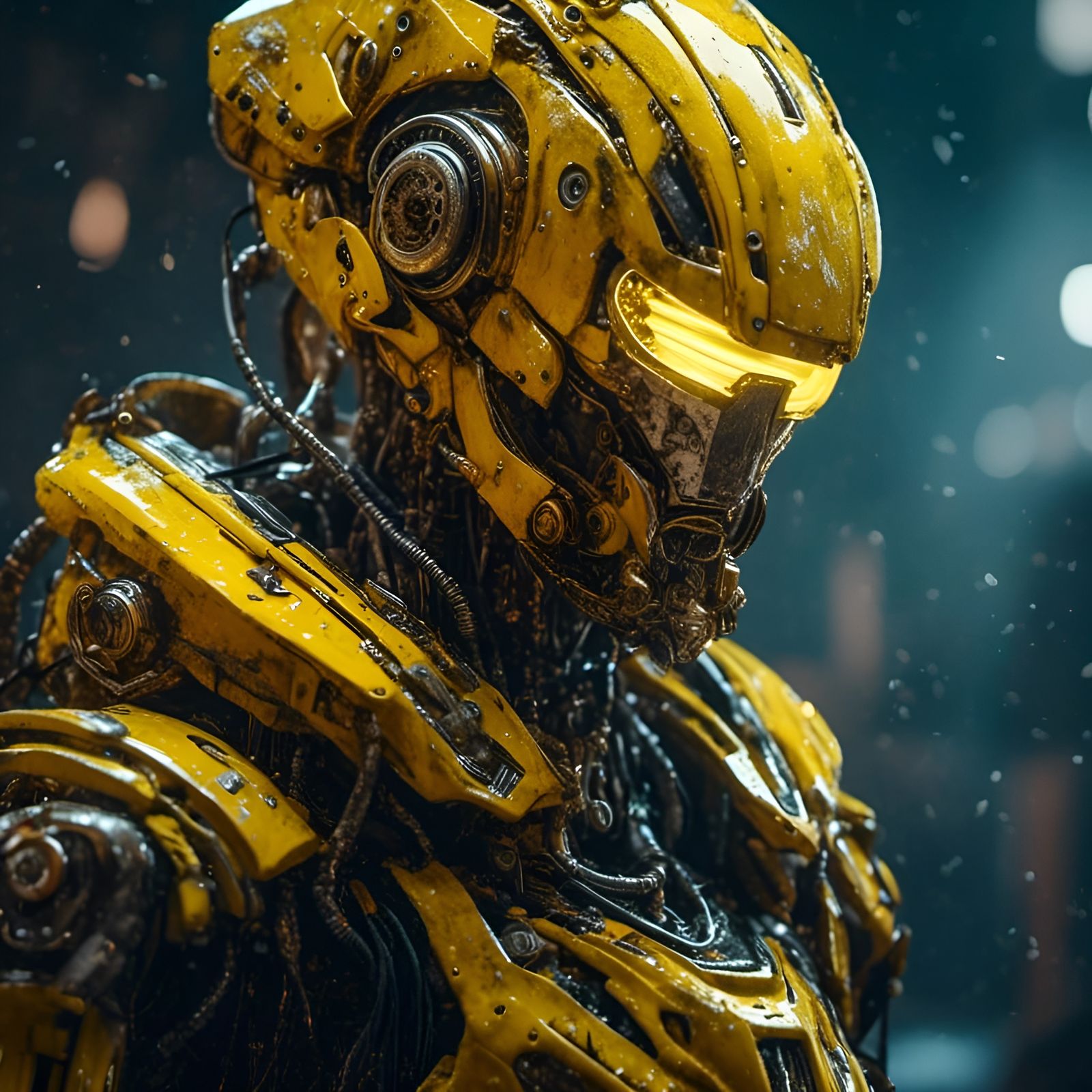 Anthropomorphic Robot in Quantum Solarpunk Armor