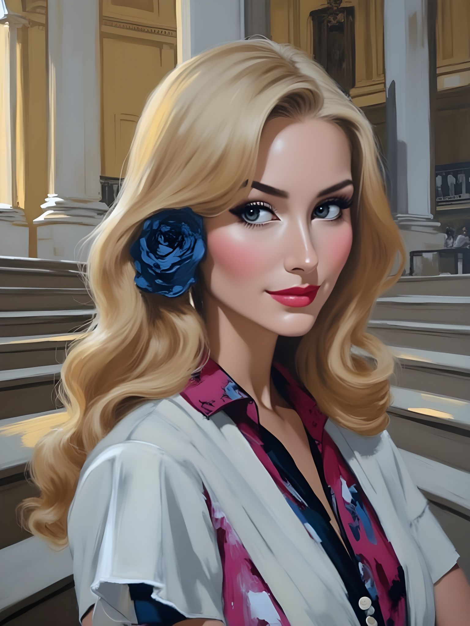 Blonde Woman in Opera House, Abstract Expressionist Style