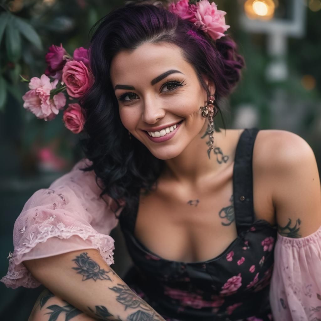 Tattooed Girl with Raven in Professional Photo