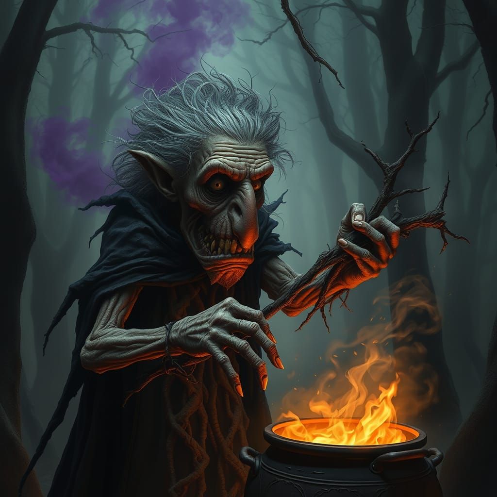 Dark Magic Witch in Misty Forest