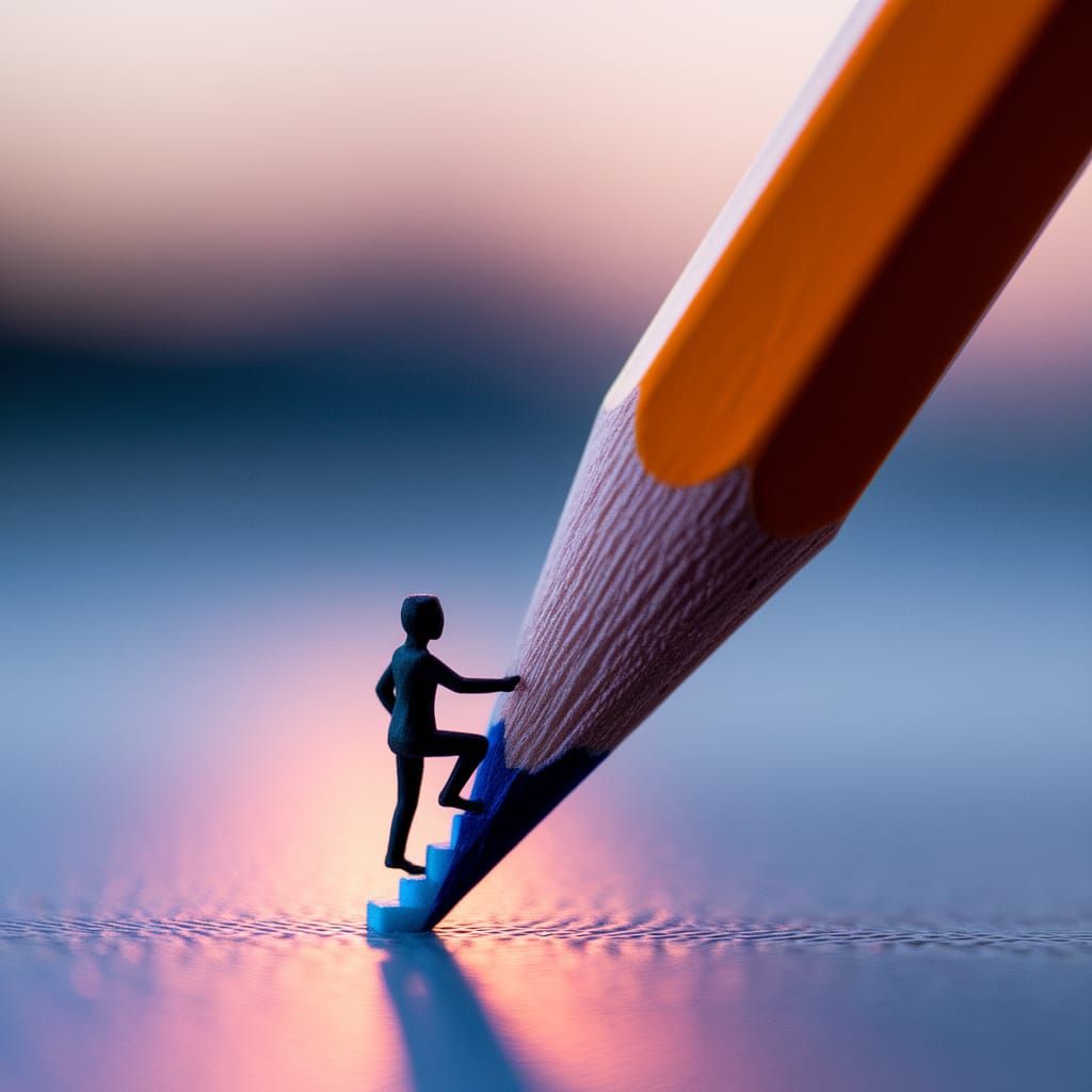 Colored Pencil Transforms Into Ascending Staircase With Tiny...