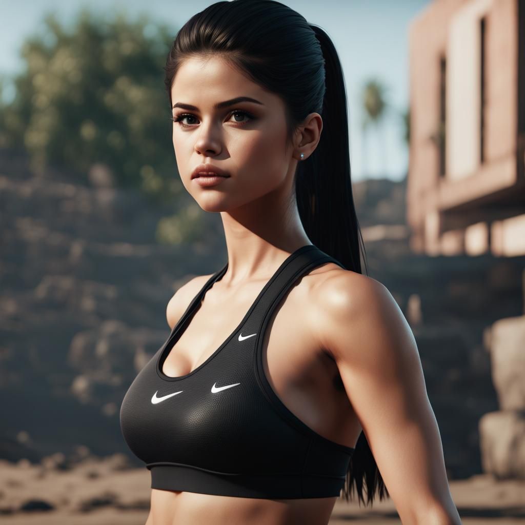 Selena Gomez in Black Nike Sports Bra, 3D Render