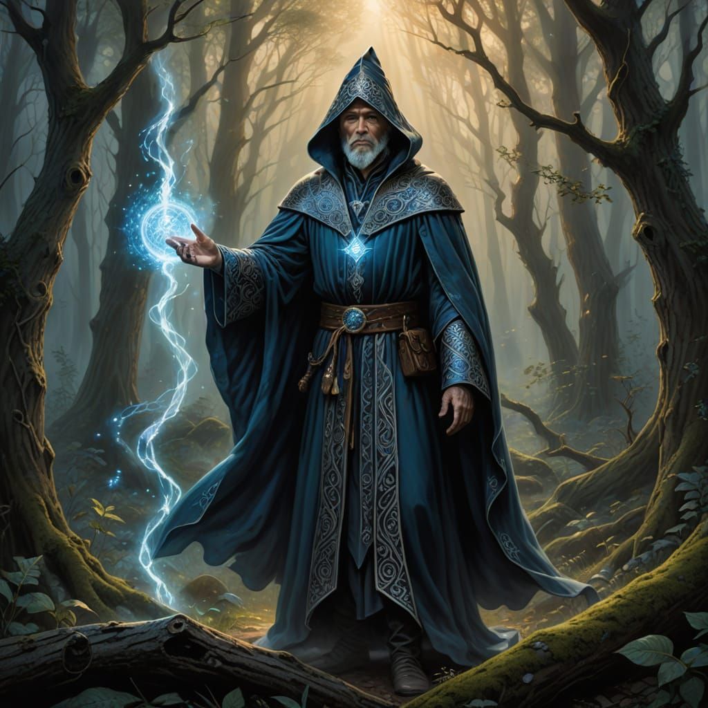 Ethereal Sorcerer in Misty Forest Clearing