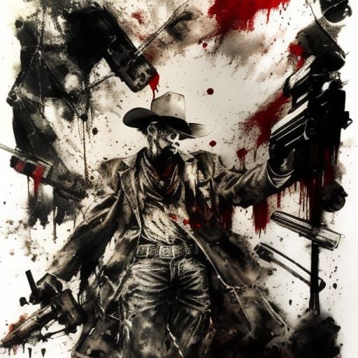 Wild West Gunfight in Acrylic and Watercolor