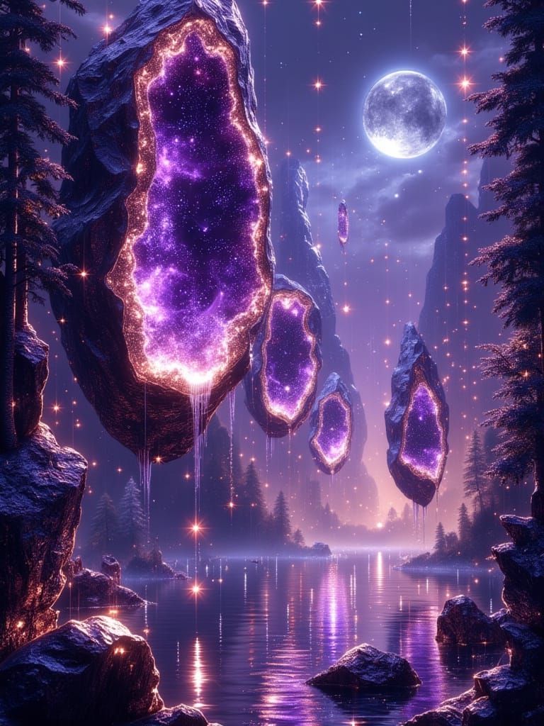 Floating Geode Islands Filled With Molten Amethyst