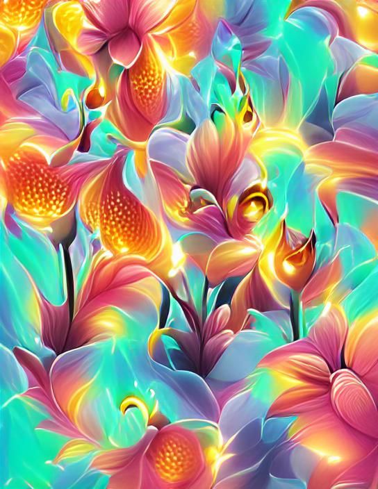 Radiant Glowing Flowers in Hyperrealism Style