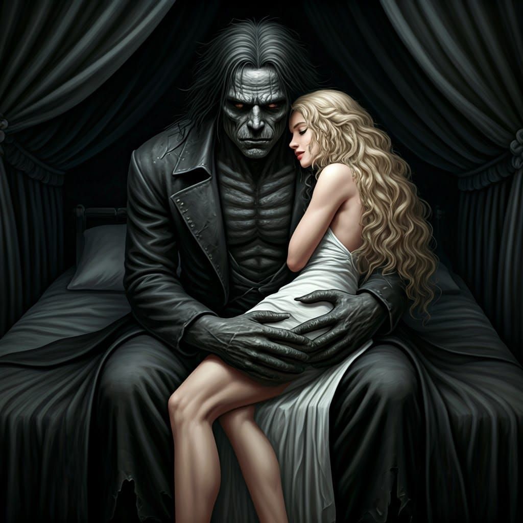 Dark Figure in Black Coat with Blonde Companion in Forebodin...