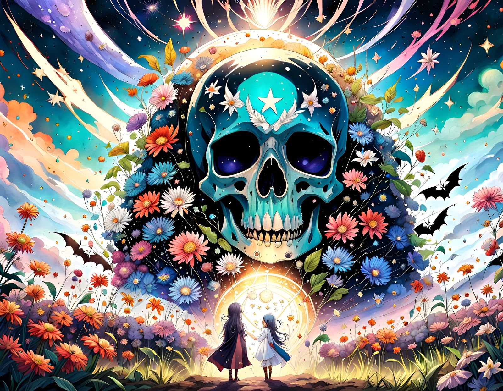 Poison Nightshade Field Flower Explosion in Anime Style